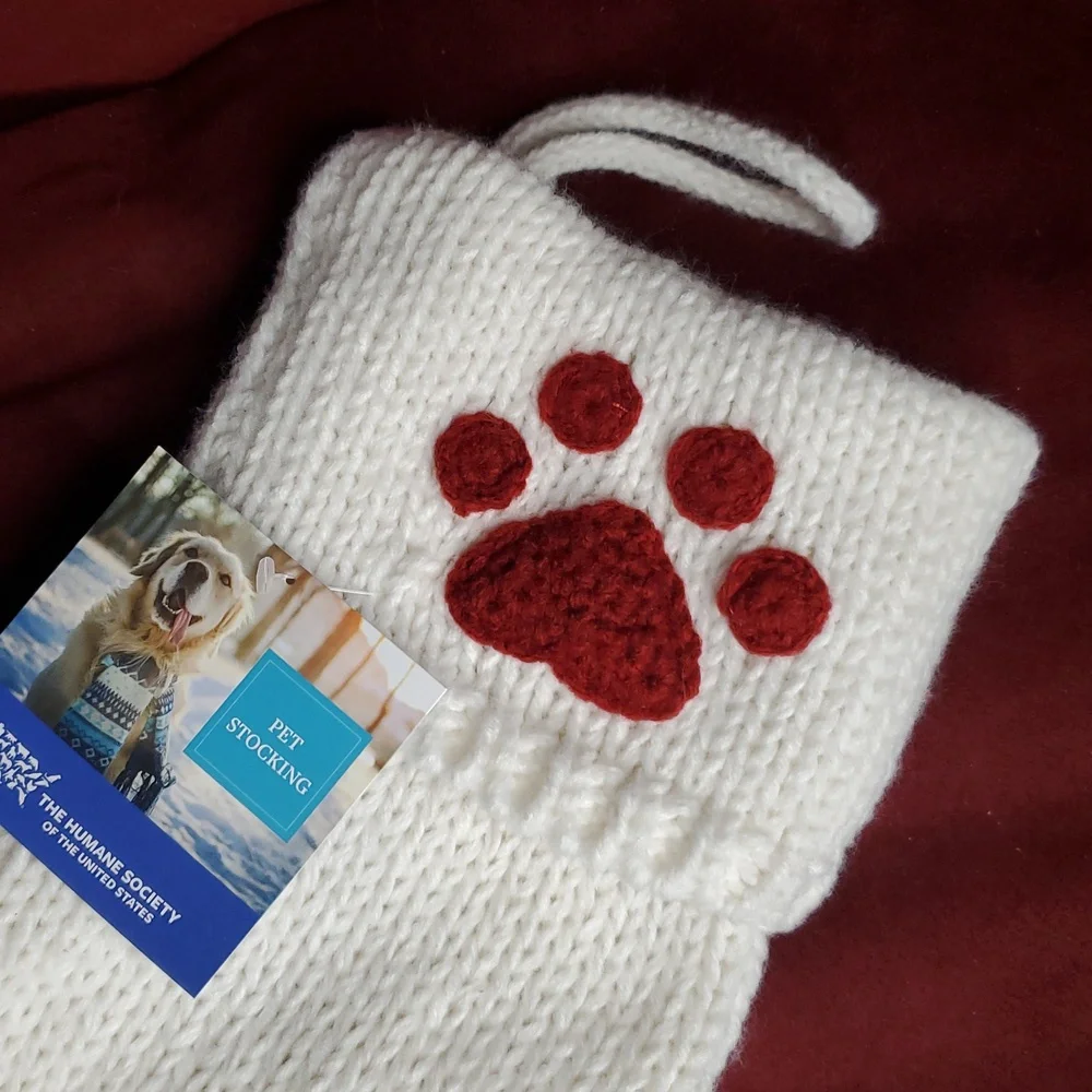 Soft‎ Knit Christmas Stocking with Red Paw Print